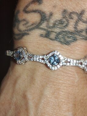 Blue And White Topaz Bangle Bracelet with Halo Accents